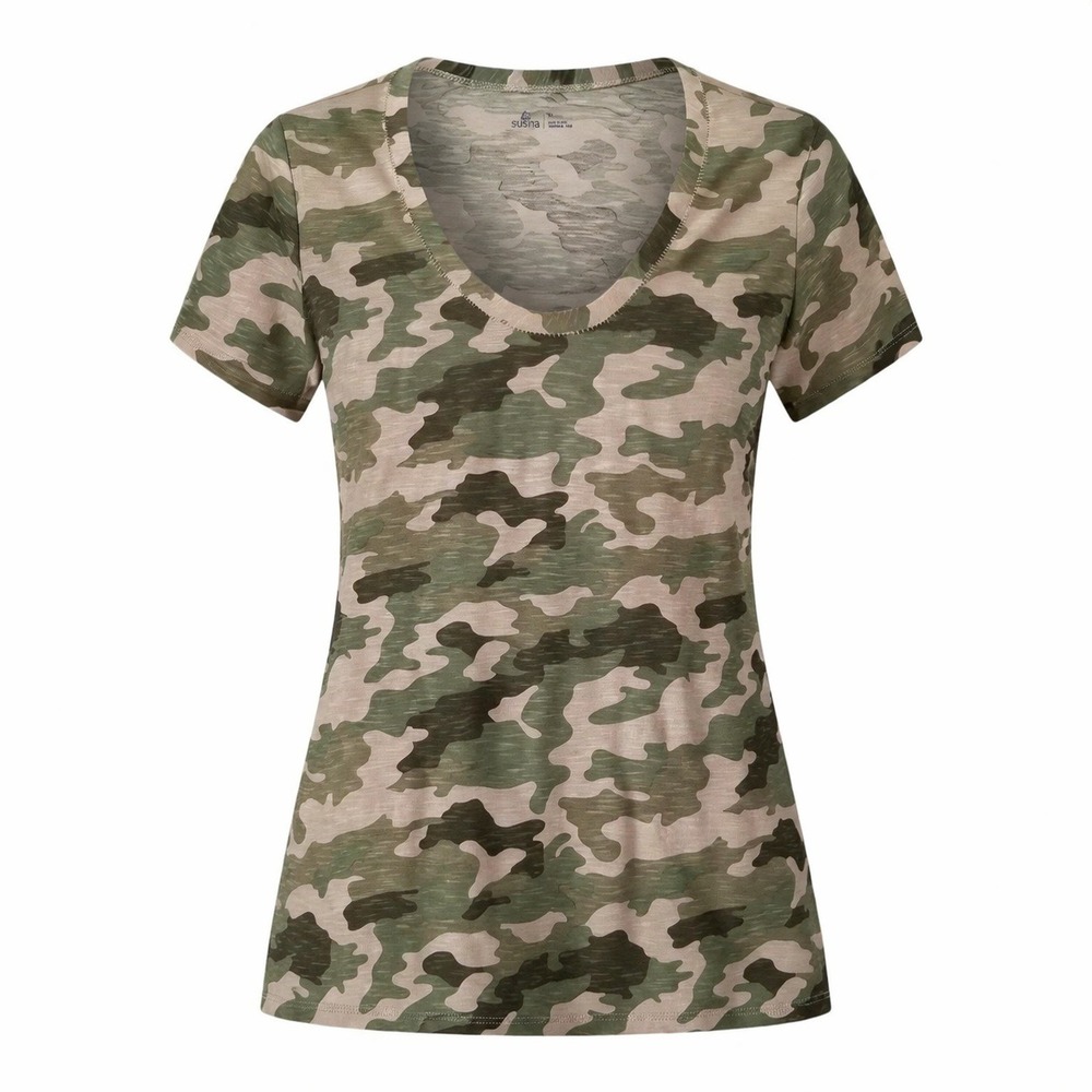 Susina T-Shirt Green Camo Short Sleeve Women's Size Medium Basic Lightweight New